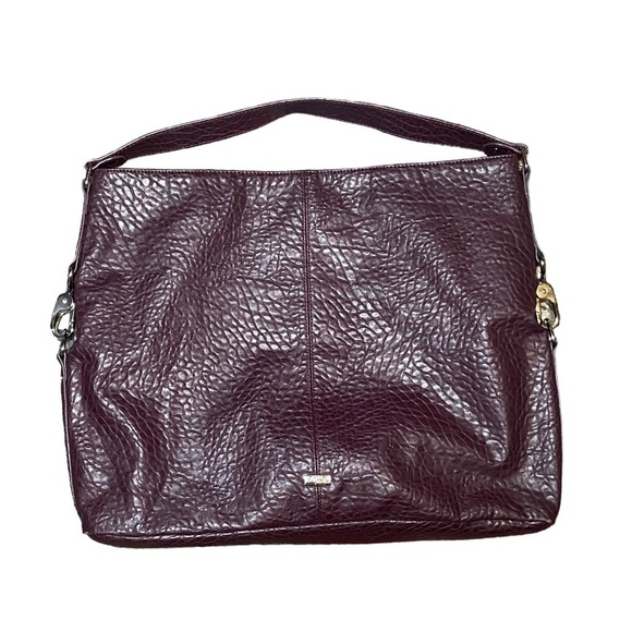 Jewell Handbags - Burgundy Pebbled Faux Leather Hobo Shoulder Bag Large Slouchy